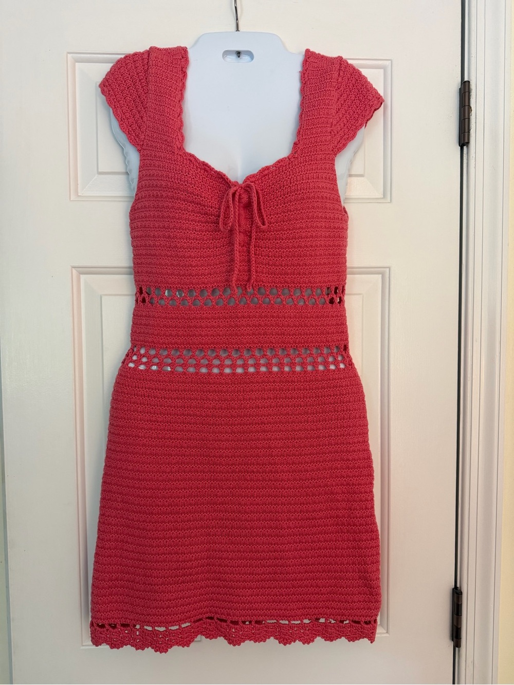 NWT American Eagle Coral Crochet Knit Mini Dress Medium Boho Beach